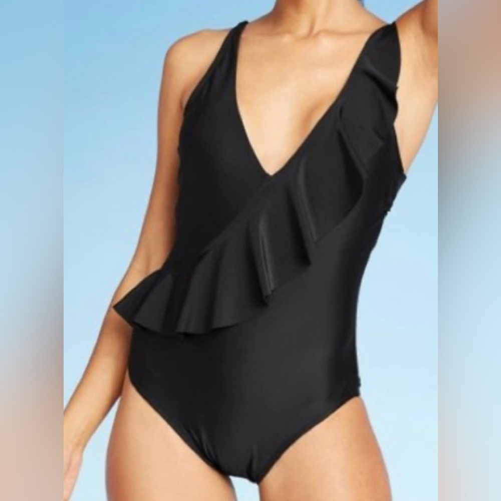KONA SOL ONE PIECE ASYMMETRICAL BLACK SWIMSUIT SIZE LARGE NEW WITH TAGS